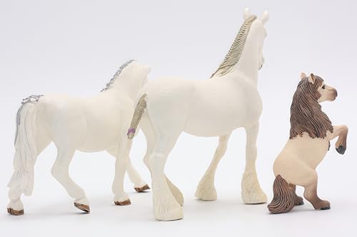 Gemini&Genius 3Pcs Horse Family Set - Realistic Hand-Painted Stallion, Mare & Foal Toy Figures for Kids, Cake Toppers, Farm Decor