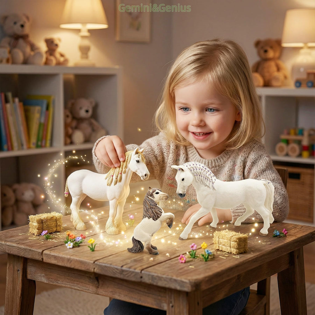 Gemini&Genius 3Pcs Horse Family Set - Realistic Hand-Painted Stallion, Mare & Foal Toy Figures for Kids, Cake Toppers, Farm Decor