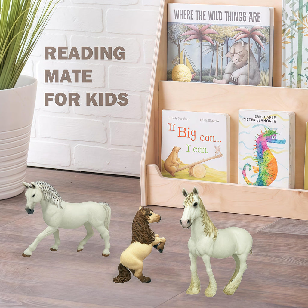 Gemini&Genius 3Pcs Horse Family Set - Realistic Hand-Painted Stallion, Mare & Foal Toy Figures for Kids, Cake Toppers, Farm Decor