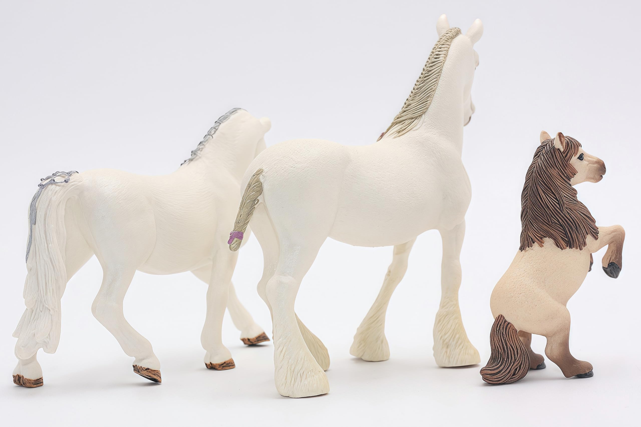 Gemini&Genius 3Pcs Horse Family Set - Realistic Hand-Painted Stallion, Mare & Foal Toy Figures for Kids, Cake Toppers, Farm Decor