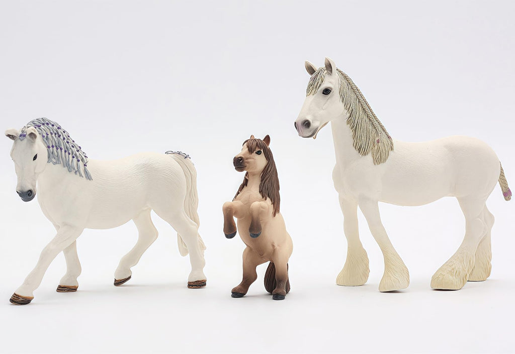 Gemini&Genius 3Pcs Horse Family Set - Realistic Hand-Painted Stallion, Mare & Foal Toy Figures for Kids, Cake Toppers, Farm Decor