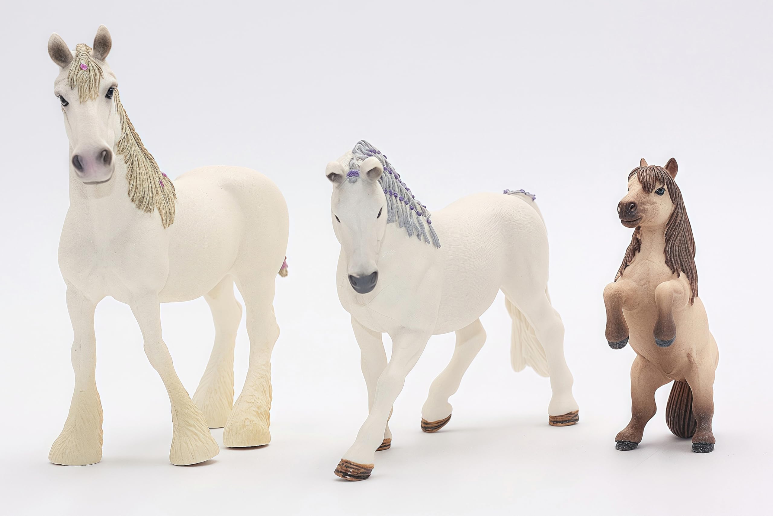 Gemini&Genius 3Pcs Horse Family Set - Realistic Hand-Painted Stallion, Mare & Foal Toy Figures for Kids, Cake Toppers, Farm Decor