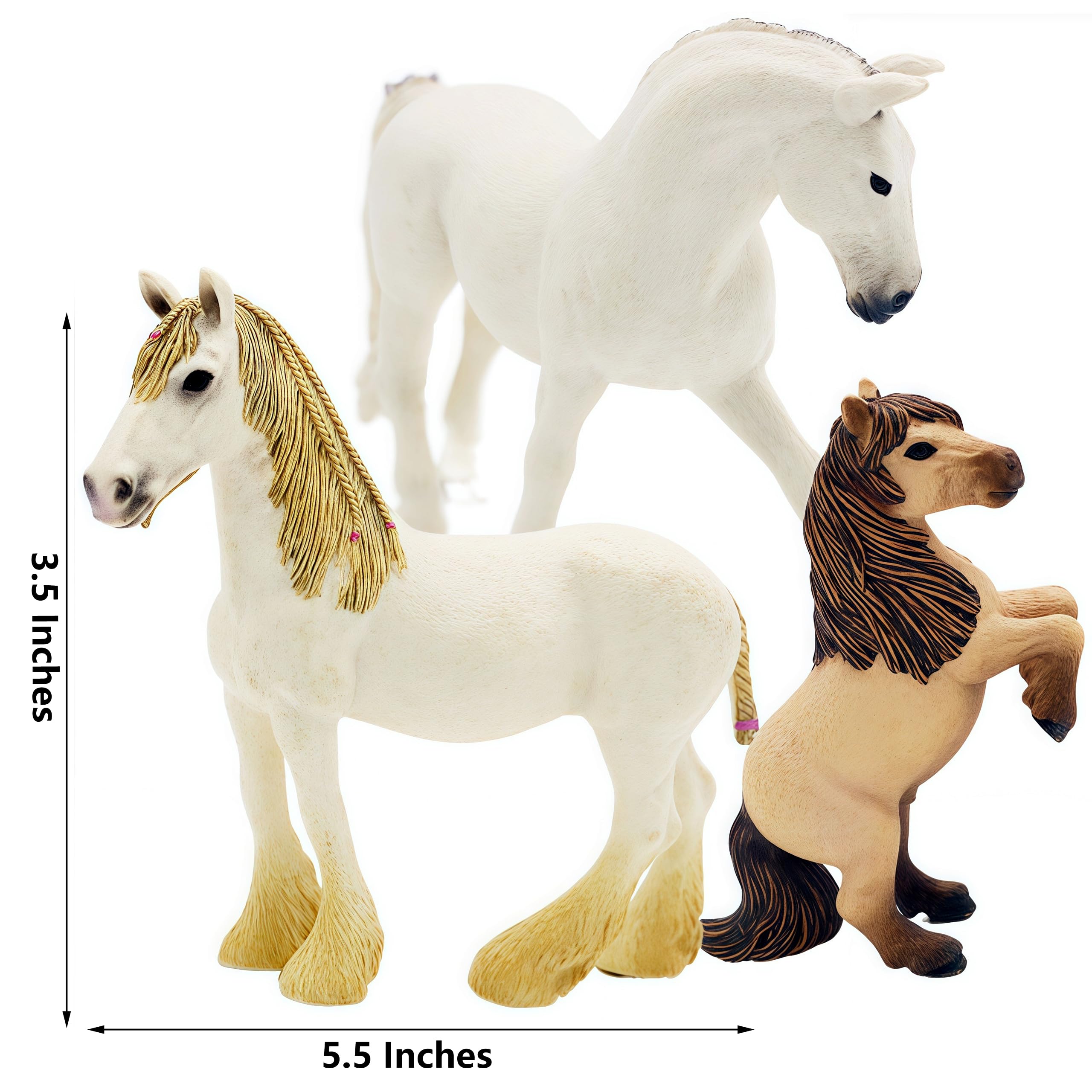 Gemini&Genius 3Pcs Horse Family Set - Realistic Hand-Painted Stallion, Mare & Foal Toy Figures for Kids, Cake Toppers, Farm Decor