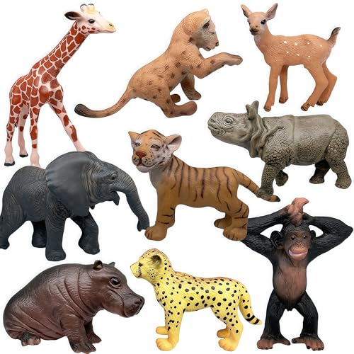 Gemini&Genius 9Pcs Wild Animal Figures Set - Realistic Plastic Jungle Animal Toys for Kids, Cake Toppers