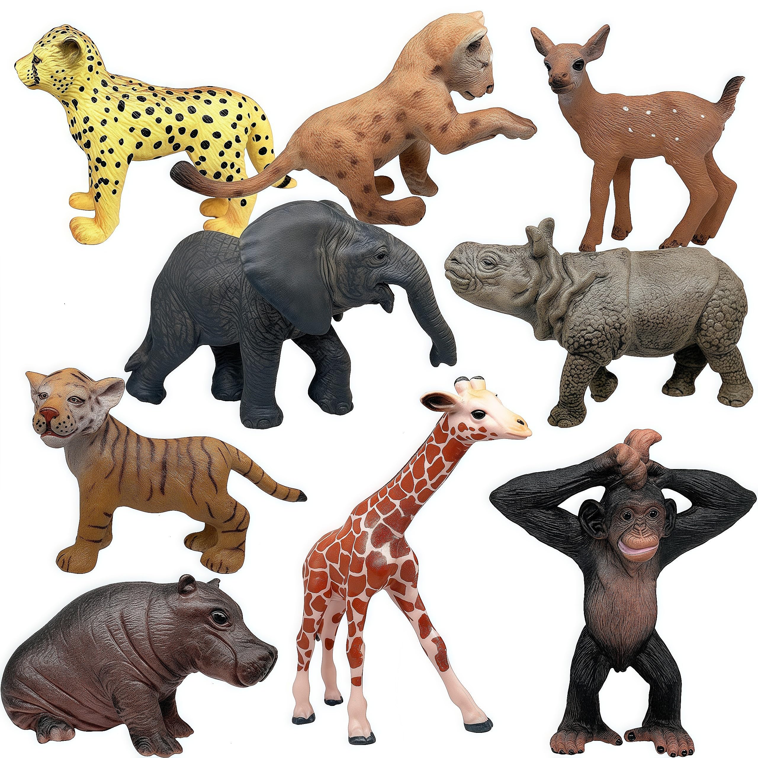 Gemini&Genius 9Pcs Wild Animal Figures Set - Realistic Plastic Jungle Animal Toys for Kids, Cake Toppers