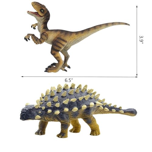 Gemini&Genius Ankylosaurus and Velociraptor Dinosaur Toys – Realistic Hand-Painted Moving Jaw Action Figures for Kids