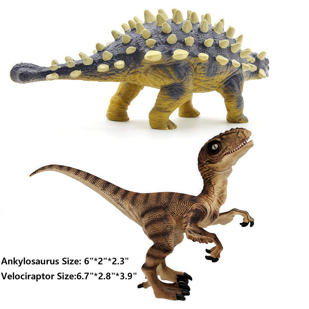Gemini&Genius Ankylosaurus and Velociraptor Dinosaur Toys – Realistic Hand-Painted Moving Jaw Action Figures for Kids
