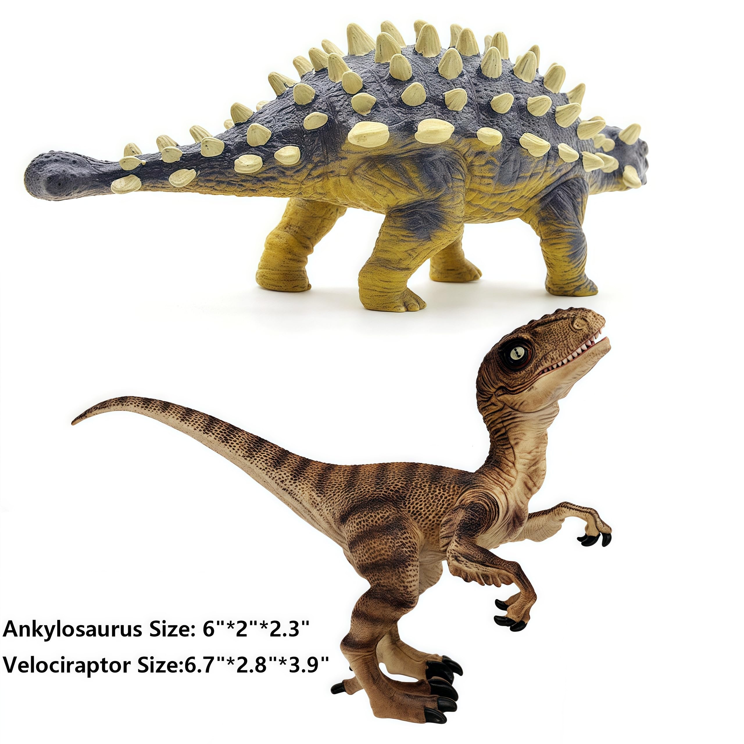 Gemini&Genius Ankylosaurus and Velociraptor Dinosaur Toys – Realistic Hand-Painted Moving Jaw Action Figures for Kids