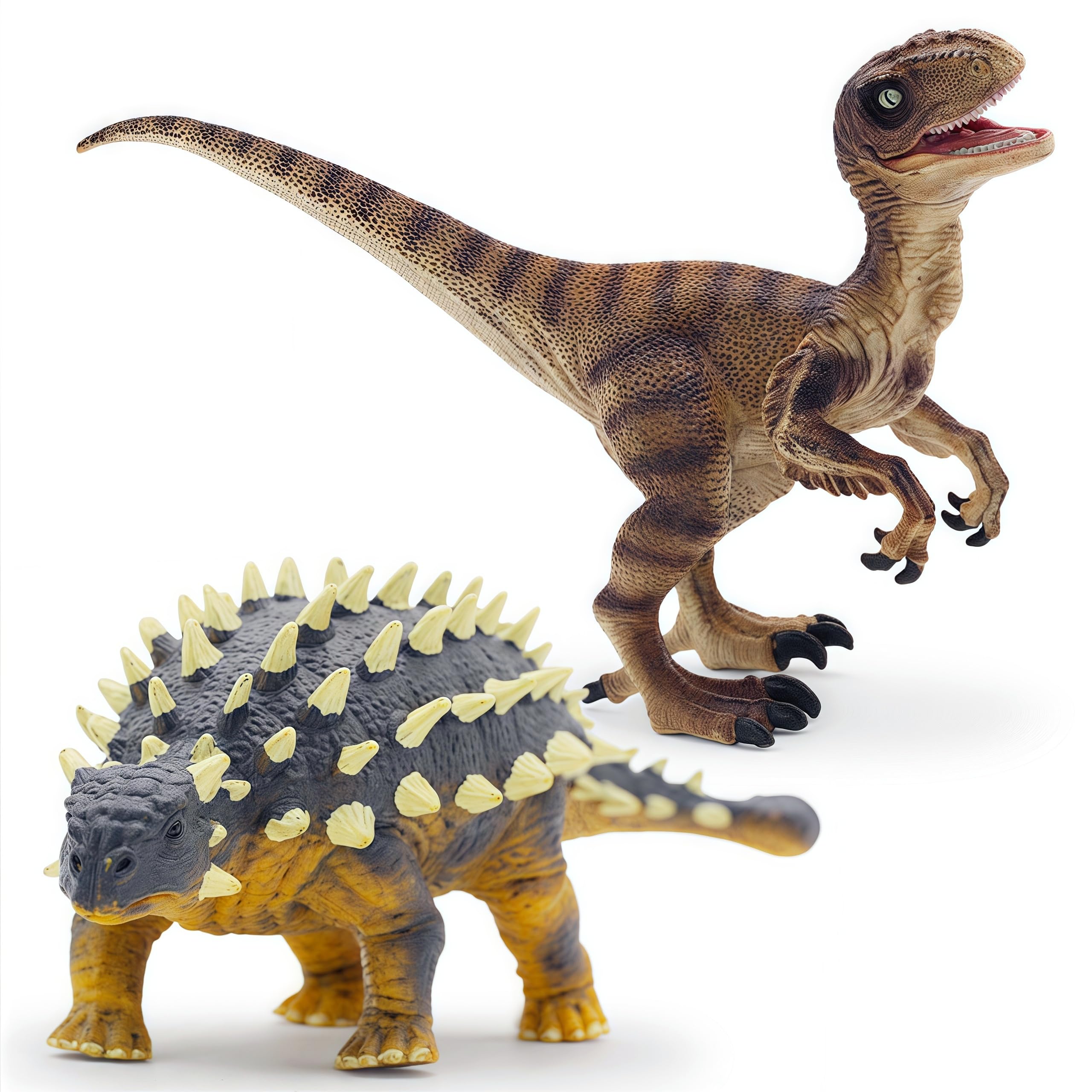 Gemini&Genius Ankylosaurus and Velociraptor Dinosaur Toys – Realistic Hand-Painted Moving Jaw Action Figures for Kids