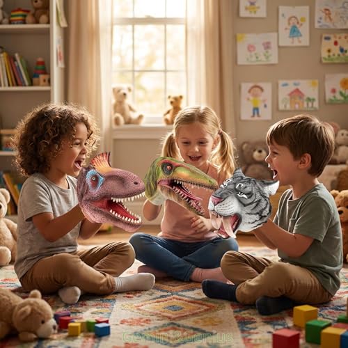 Gemini&Genius Compsognathus Dinosaur Hand Puppet – Soft Rubber Realistic Hand Puppet for Kids