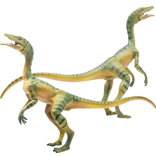 Gemini&Genius Compsognathus Dinosaur Toy Set (2-Pack) – Hand-Painted Figurines with Moveable Jaw