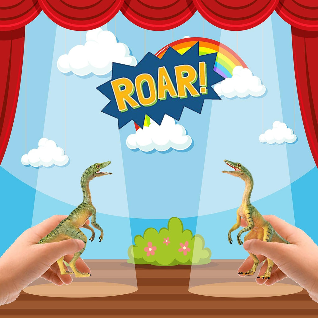 Gemini&Genius Compsognathus Dinosaur Toy Set (2-Pack) – Hand-Painted Figurines with Moveable Jaw