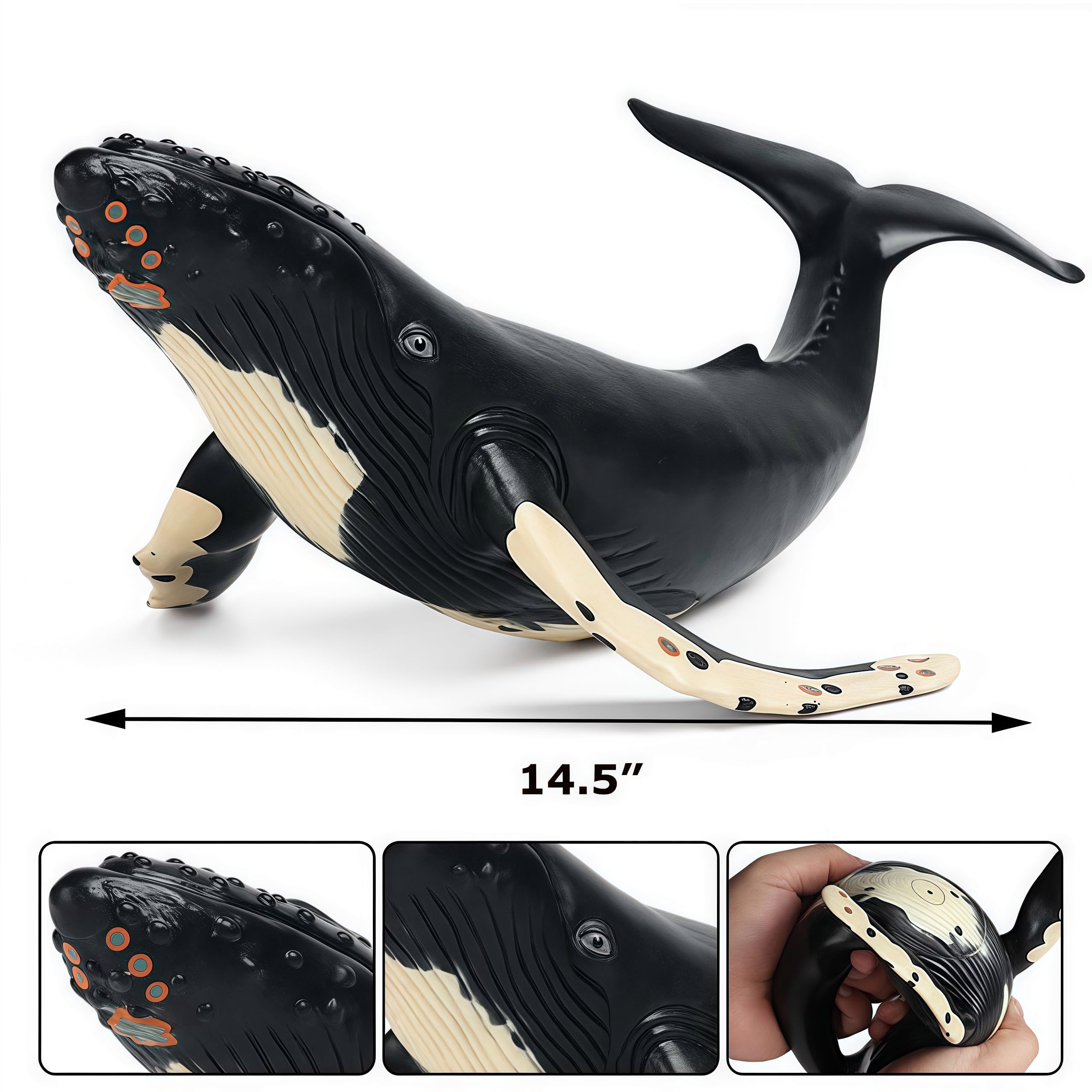 Gemini&Genius Humpback Whale Action Figure – Soft Rubber Orca Toy for Bath, Beach, and Cake Decor