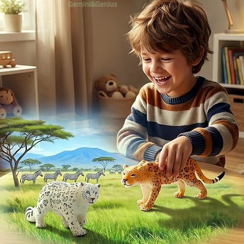 Gemini&Genius Leopard Figurine: Hand-Painted Animal Toy, Cake Topper, and Room Decor for Kids