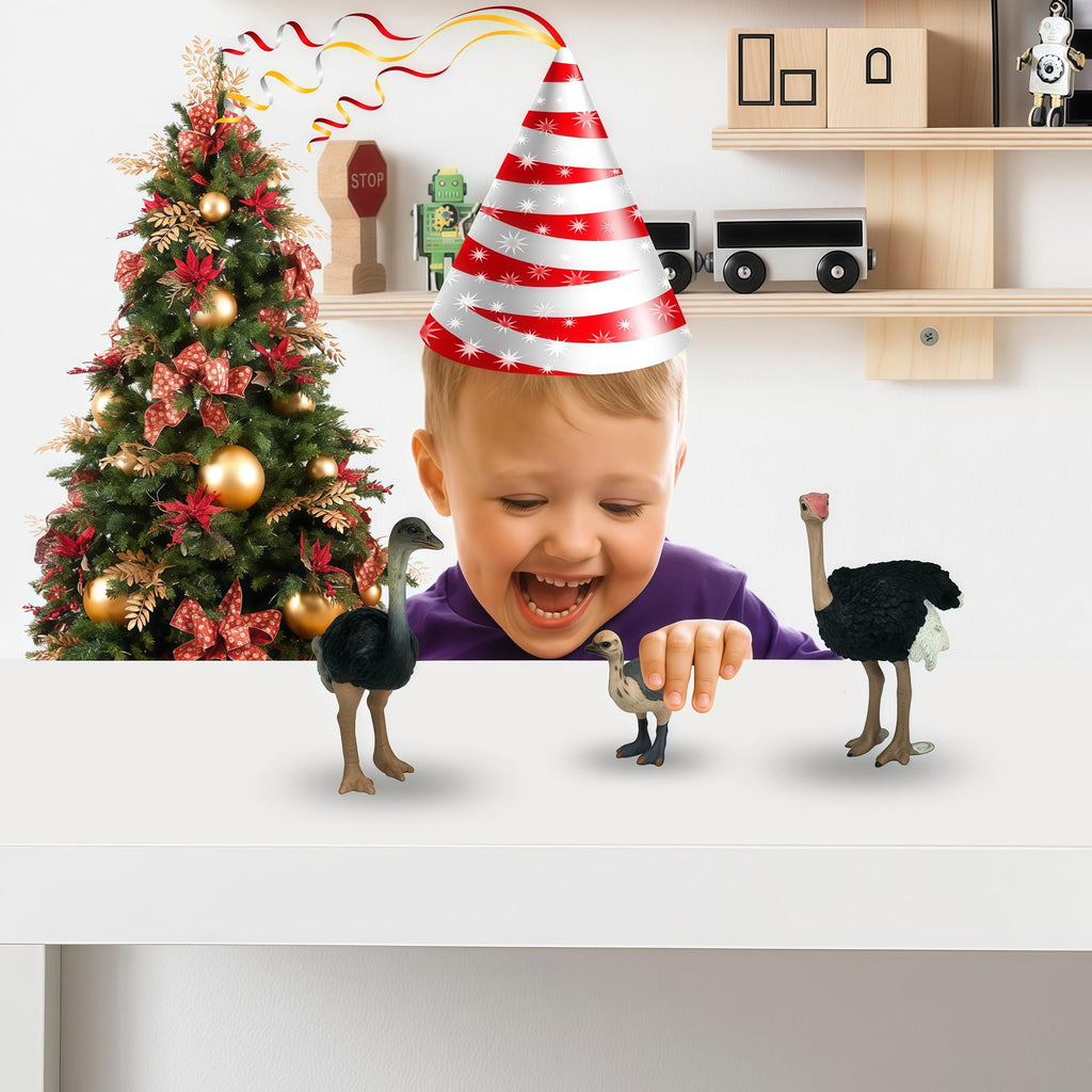 Gemini&Genius Ostrich Action Figure Set – Educational Jungle Animal Toys, Cake Toppers, Party Favors for Kids Ages 3+