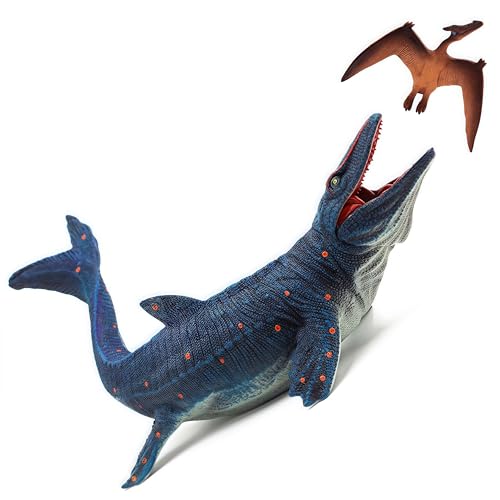Gemini&Genius Realistic Mosasaurus & Pterosaur Dinosaur Toys, Hand-Painted with Moving Jaw, Safe ABS Plastic, Educational Playset for Kids