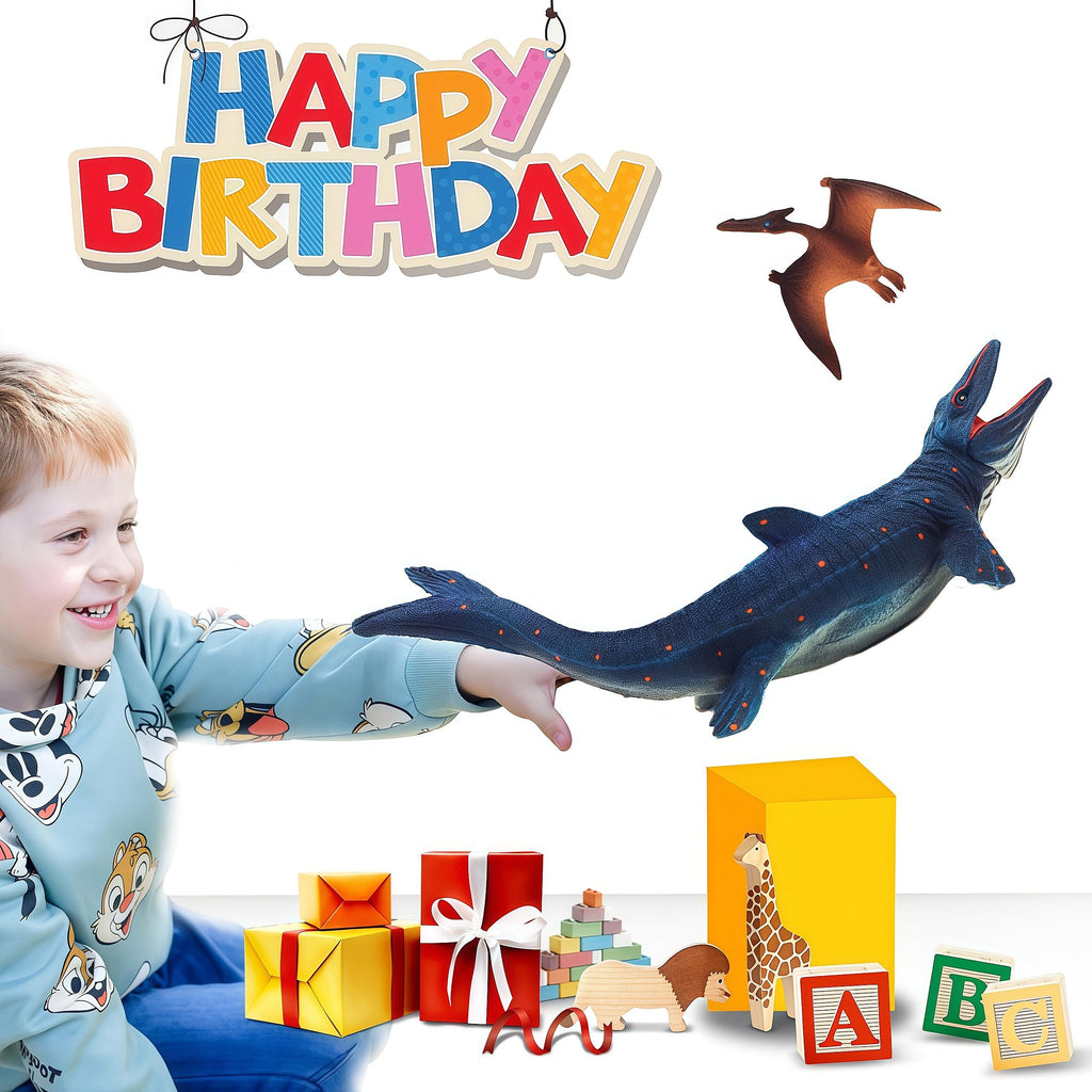 Gemini&Genius Realistic Mosasaurus & Pterosaur Dinosaur Toys, Hand-Painted with Moving Jaw, Safe ABS Plastic, Educational Playset for Kids