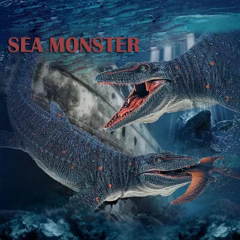 Gemini&Genius Realistic Mosasaurus & Pterosaur Dinosaur Toys, Hand-Painted with Moving Jaw, Safe ABS Plastic, Educational Playset for Kids