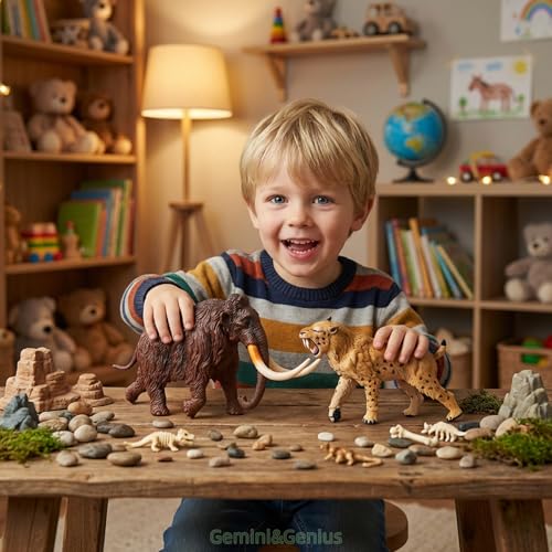 Gemini&Genius Saber-Toothed Tiger Action Figure – Smilodon Toy for Kids
