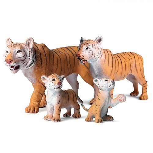 Gemini&Genius Tiger Family Figurines Set – Hand-Painted Wildlife Models for Play, Education & Cake Toppers