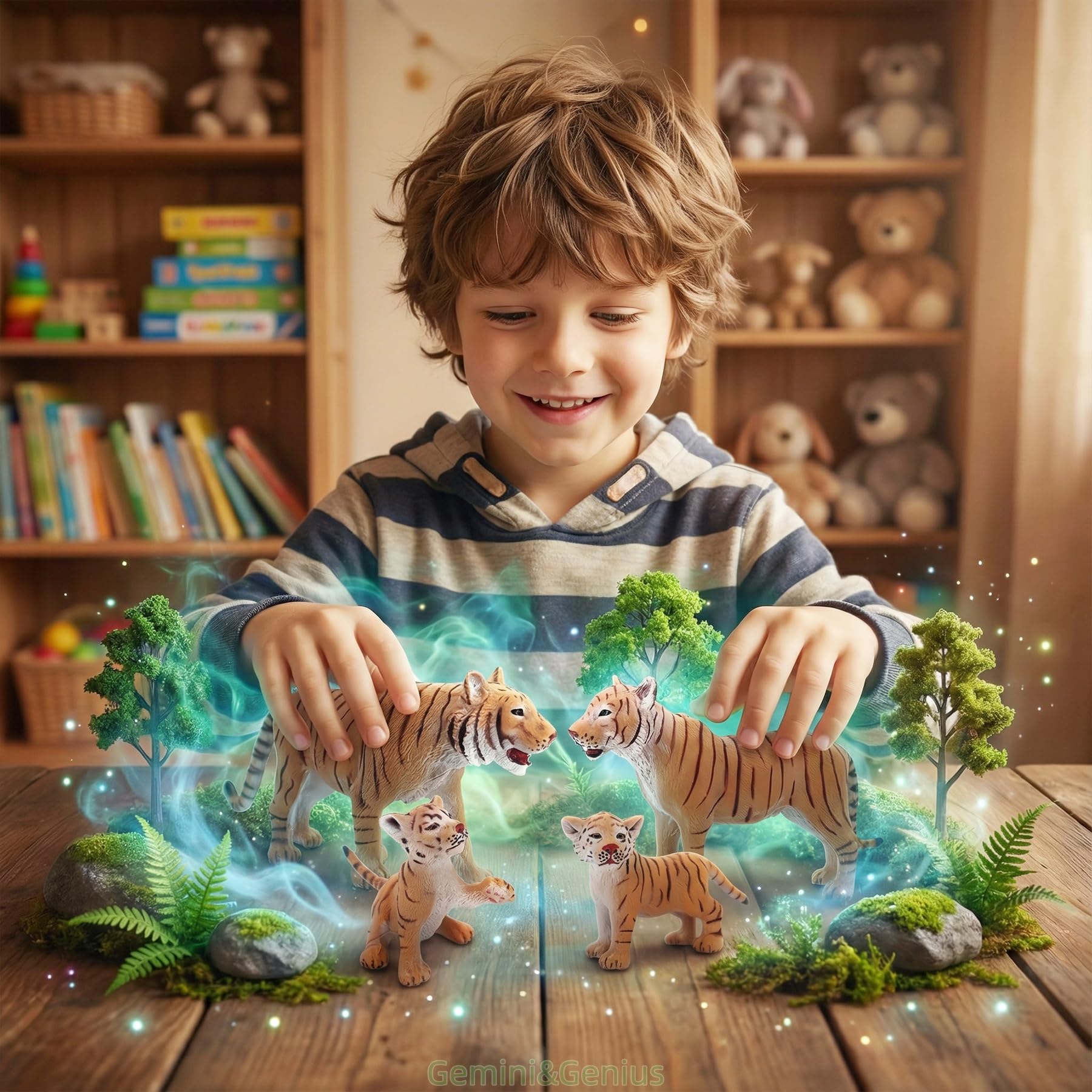Gemini&Genius Tiger Family Figurines Set – Hand-Painted Wildlife Models for Play, Education & Cake Toppers