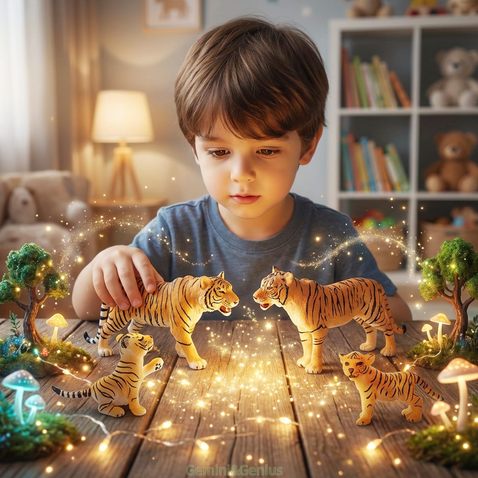 Gemini&Genius Tiger Family Figurines Set – Hand-Painted Wildlife Models for Play, Education & Cake Toppers