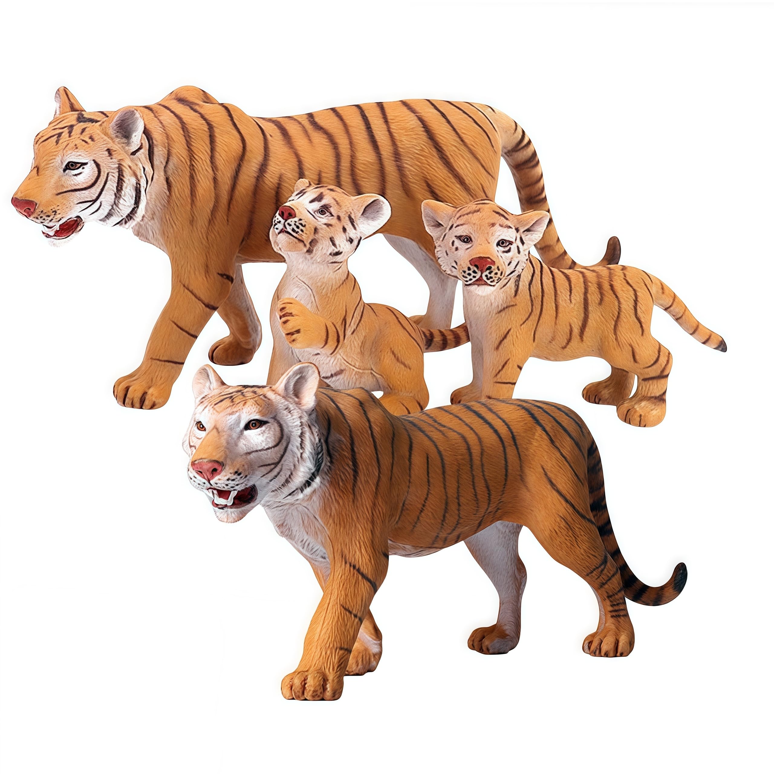 Gemini&Genius Tiger Family Figurines Set – Hand-Painted Wildlife Models for Play, Education & Cake Toppers