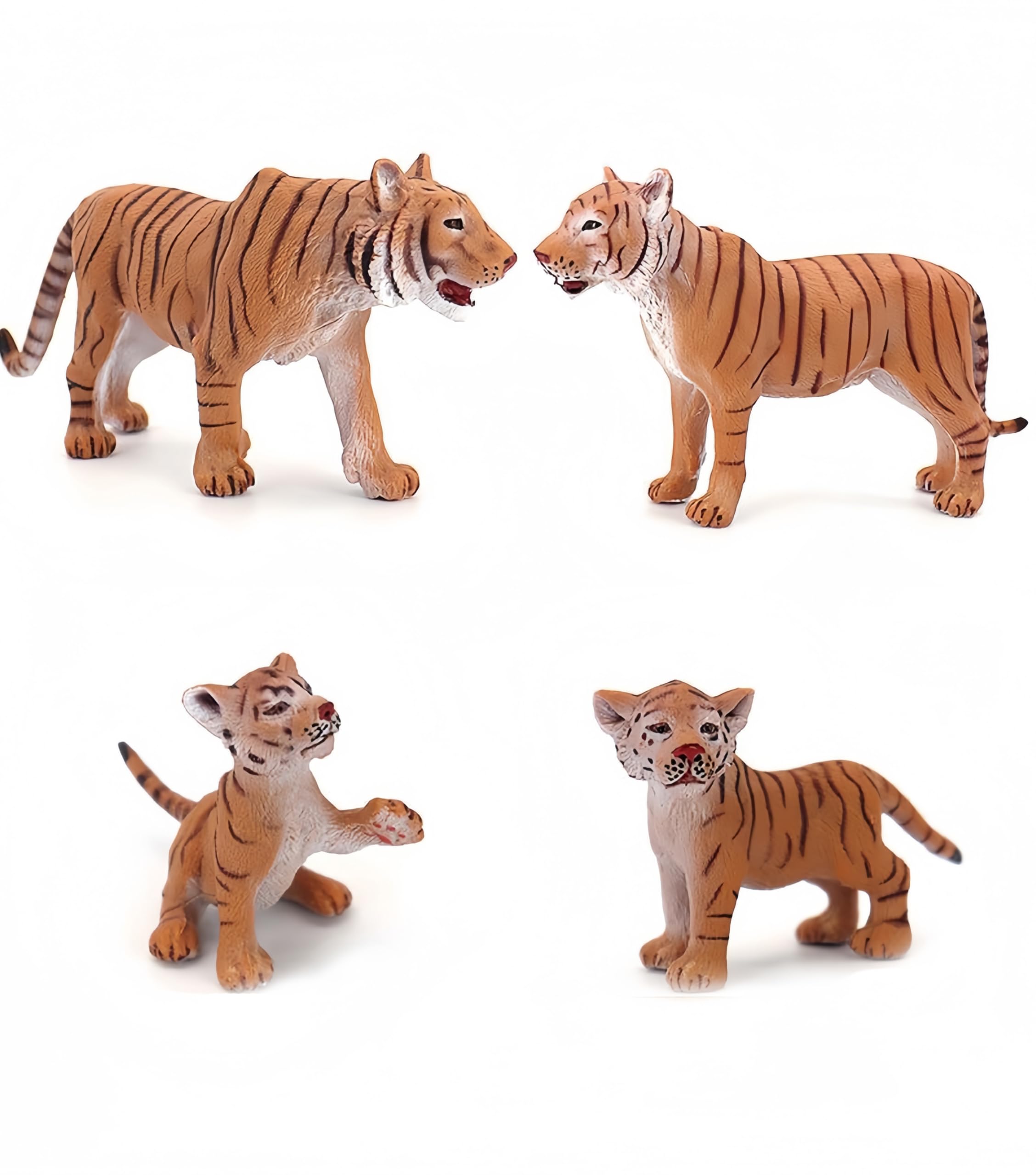 Gemini&Genius Tiger Family Figurines Set – Hand-Painted Wildlife Models for Play, Education & Cake Toppers