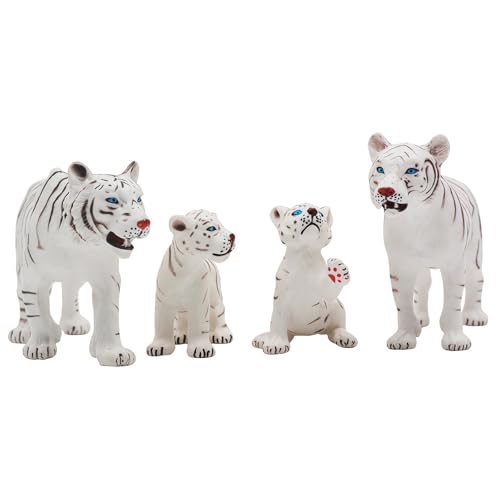 Gemini&Genius White Tiger Family Set with Cub – Realistic Safari Animal Figurines, Educational Toy for Kids