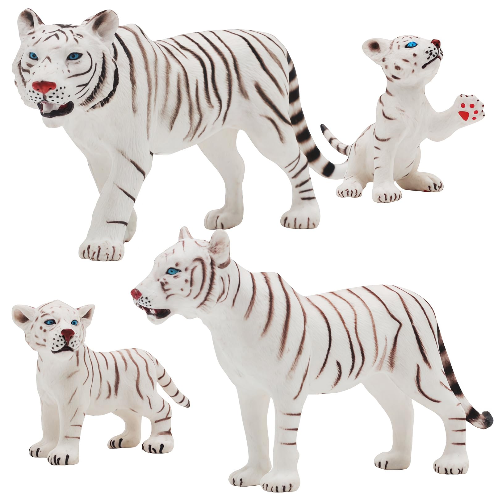 Gemini&Genius White Tiger Family Set with Cub – Realistic Safari Animal Figurines, Educational Toy for Kids