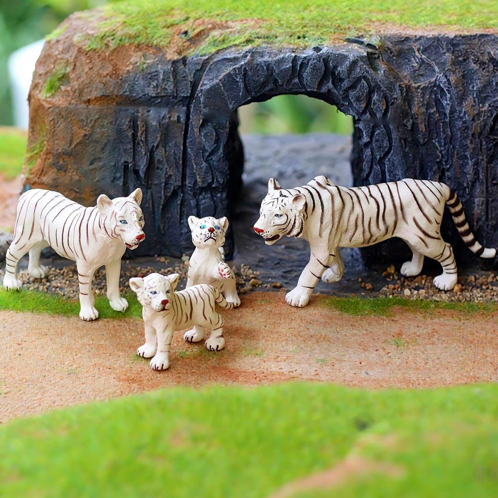 Gemini&Genius White Tiger Family Set with Cub – Realistic Safari Animal Figurines, Educational Toy for Kids