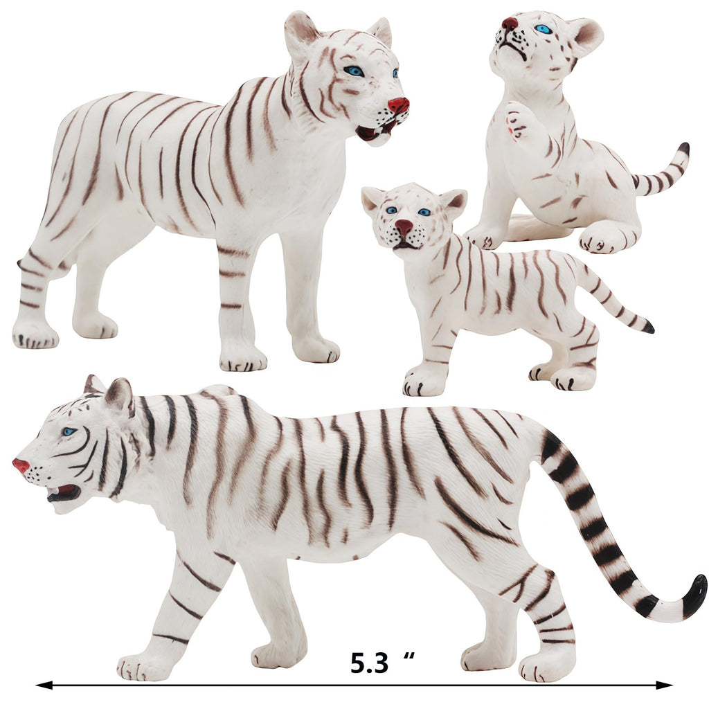 Gemini&Genius White Tiger Family Set with Cub – Realistic Safari Animal Figurines, Educational Toy for Kids