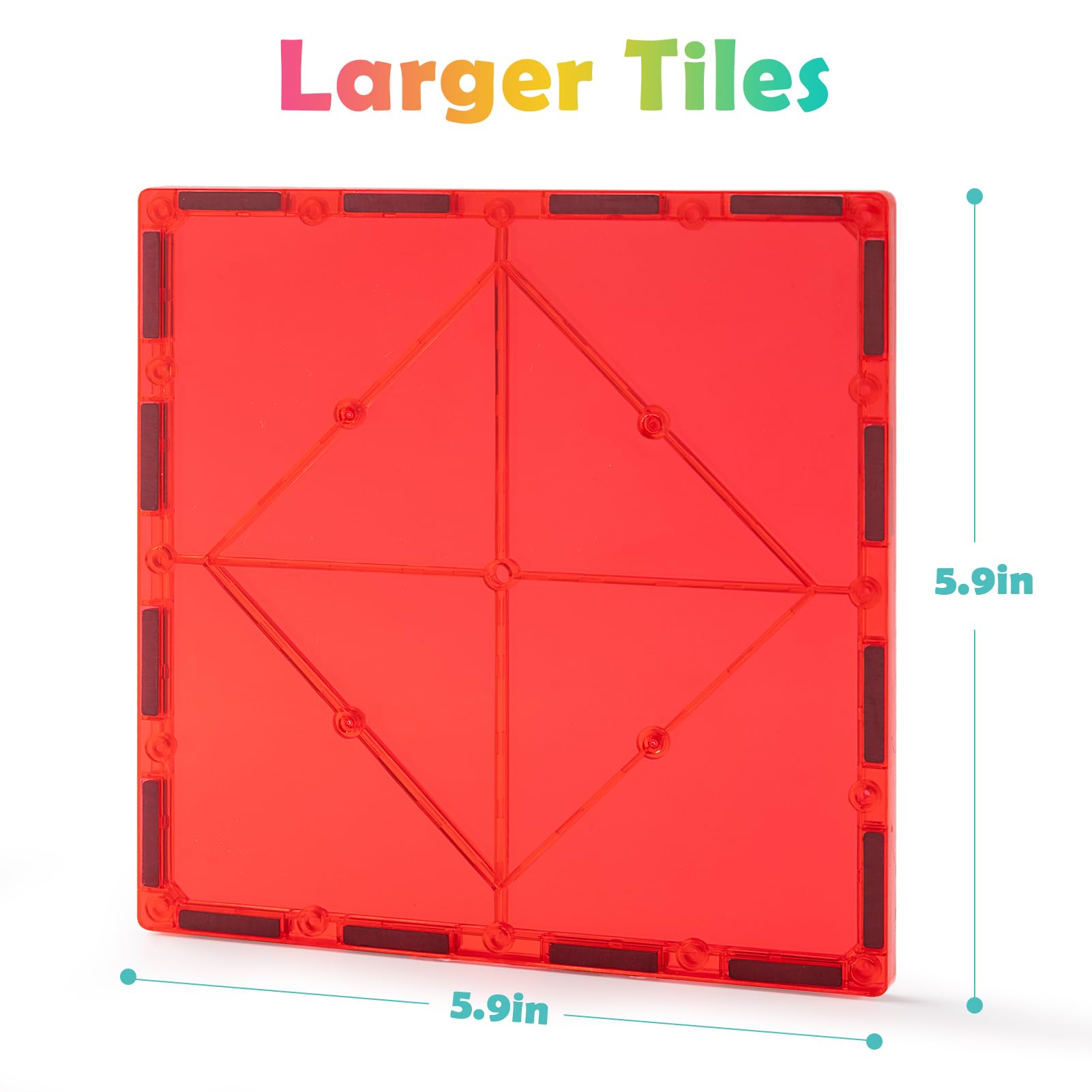 Gemmicc 6-Pack Large Magnetic Tiles (5.9") – Jumbo Base Plates for STEM Building, Compatible with Most Brands
