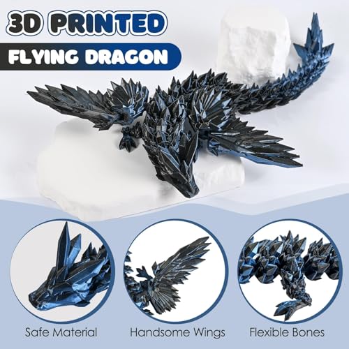 GemmiCho 11-Inch 3D Printed Dragon Figurine with Movable Wings - Hyper-Detailed, Stress Relief Desk Toy for Teens and Adults
