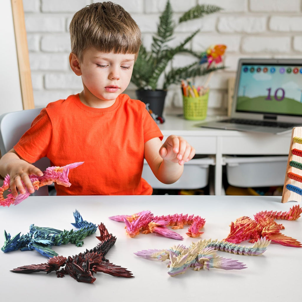 GemmiCho 11-Inch 3D Printed Dragon Figurine with Movable Wings - Hyper-Detailed, Stress Relief Desk Toy for Teens and Adults
