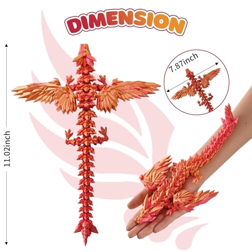 GemmiCho 11-Inch 3D Printed Dragon with Poseable Wings and Joints – Detailed Desktop Collectible for Stress Relief
