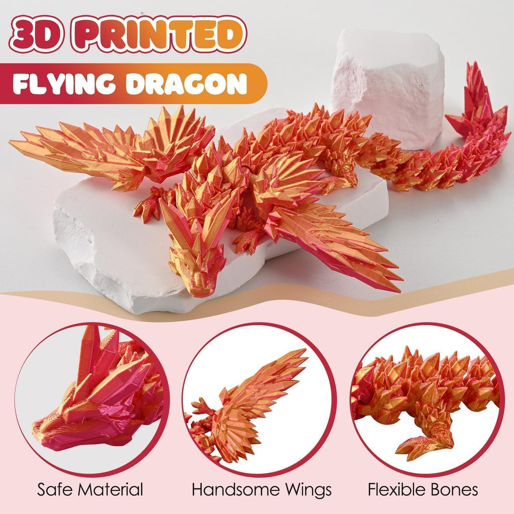 GemmiCho 11-Inch 3D Printed Dragon with Poseable Wings and Joints – Detailed Desktop Collectible for Stress Relief