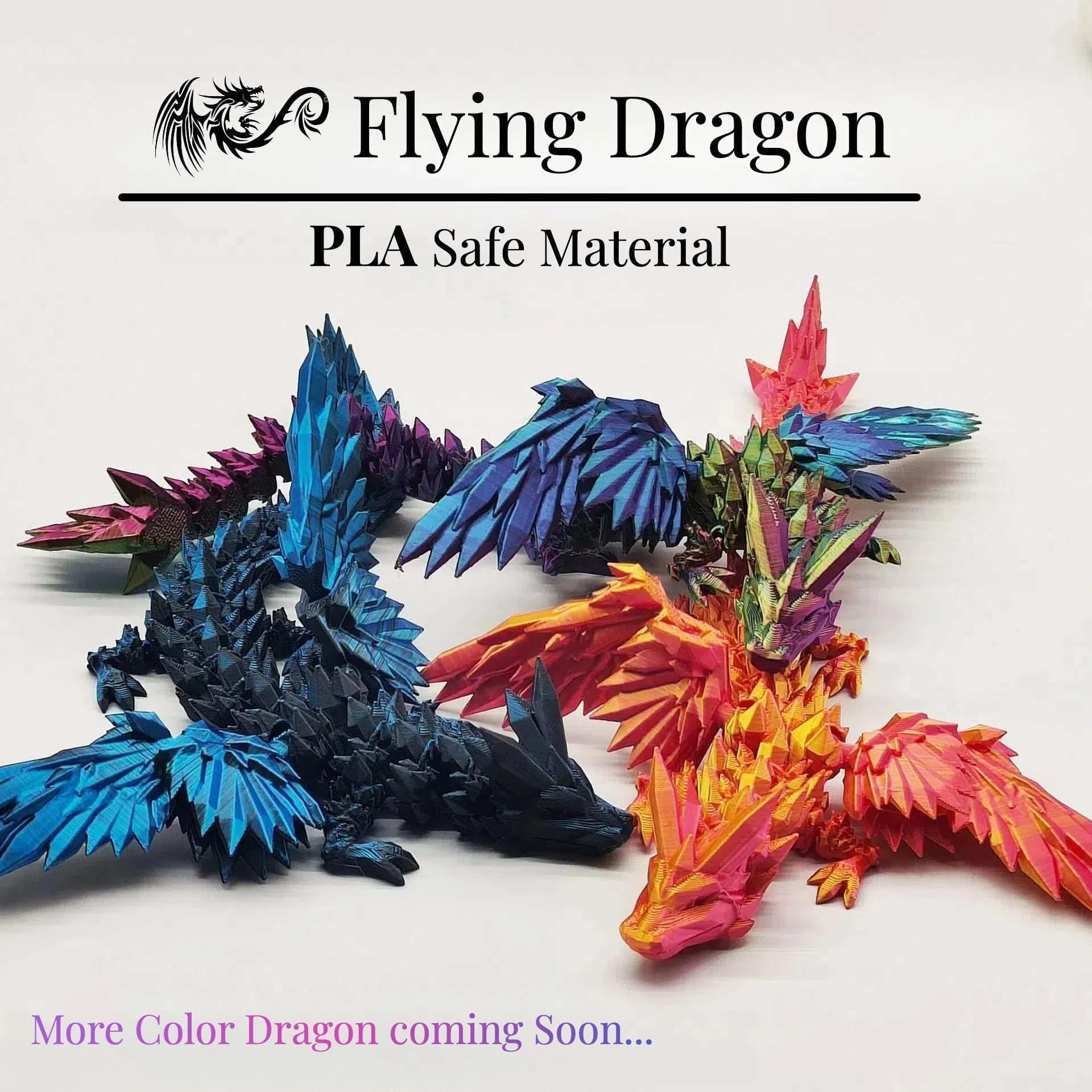 GemmiCho 11-Inch 3D Printed Dragon with Poseable Wings and Joints – Detailed Desktop Collectible for Stress Relief