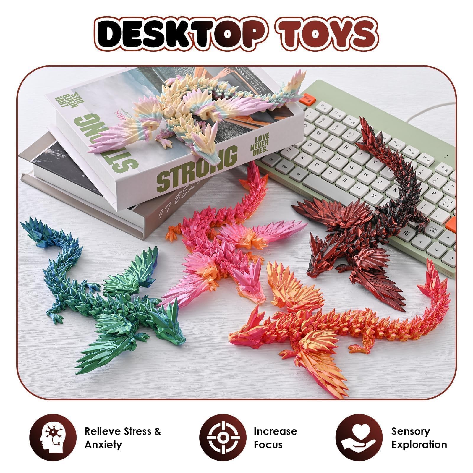 GemmiCho 3D Printed Articulated Dragon Toy | 11-Inch Movable Joints for Stress Relief & Desk Decor