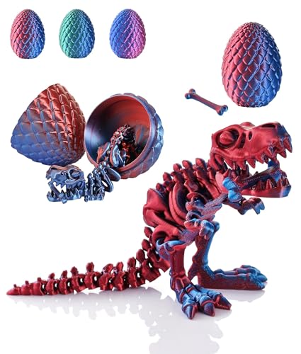 GemmiCho 3D Printed Dinosaur with Egg – Dark Red T-Rex Fidget Toy for Stress Relief