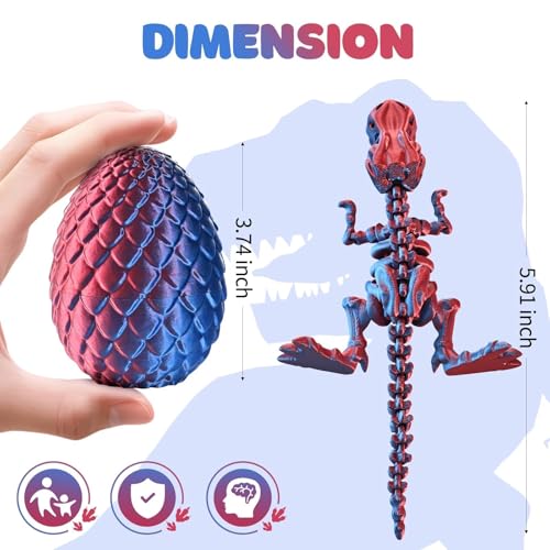 GemmiCho 3D Printed Dinosaur with Egg – Dark Red T-Rex Fidget Toy for Stress Relief