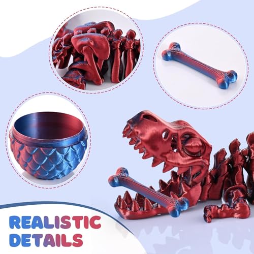 GemmiCho 3D Printed Dinosaur with Egg – Dark Red T-Rex Fidget Toy for Stress Relief
