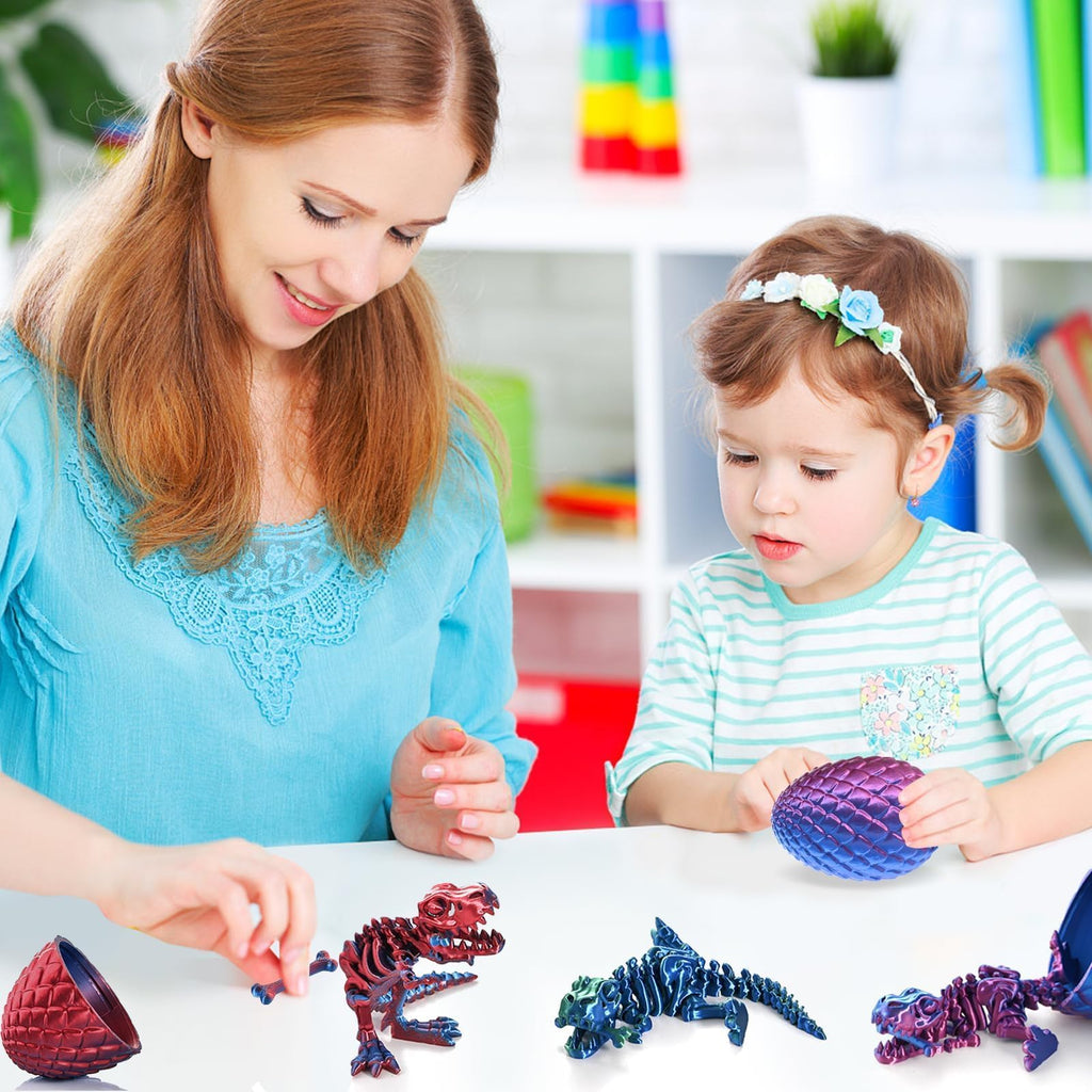 GemmiCho 3D Printed Dinosaur with Egg – Dark Red T-Rex Fidget Toy for Stress Relief