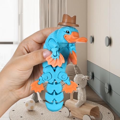 GemmiCho 3D Printed Platypus Toy with Hat – Flexible Articulated Figurine for Stress Relief