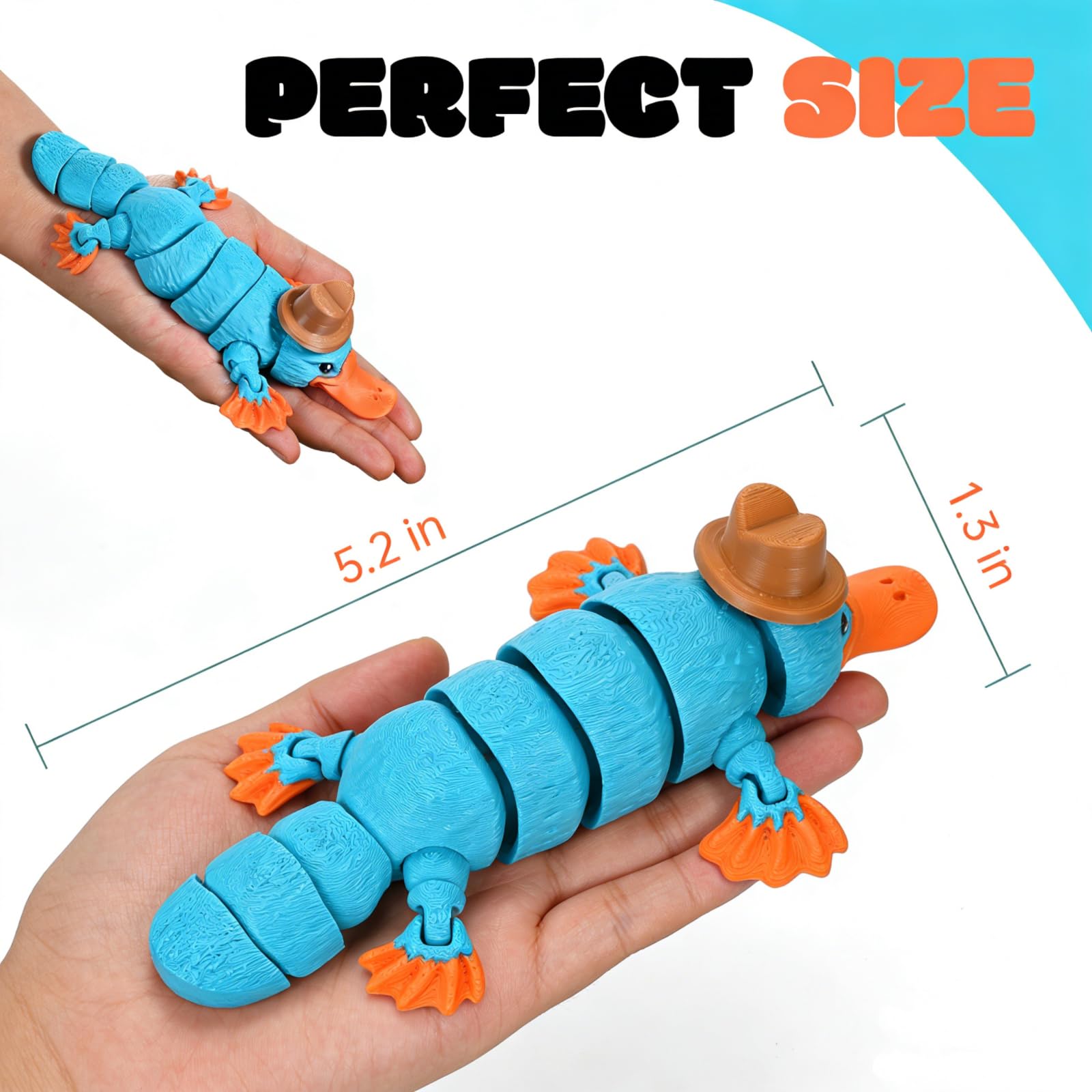 GemmiCho 3D Printed Platypus Toy with Hat – Flexible Articulated Figurine for Stress Relief