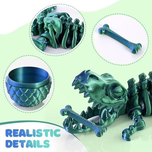 GemmiCho 3D Printed T-Rex Dinosaur with Egg - Dark Green Articulated Fidget Toy for Stress Relief (Ages 15+)
