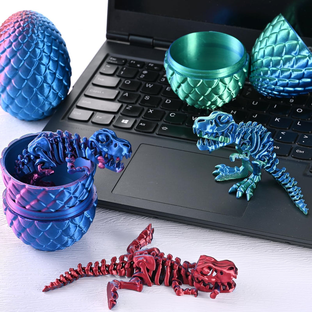 GemmiCho 3D Printed T-Rex Dinosaur with Egg - Dark Green Articulated Fidget Toy for Stress Relief (Ages 15+)