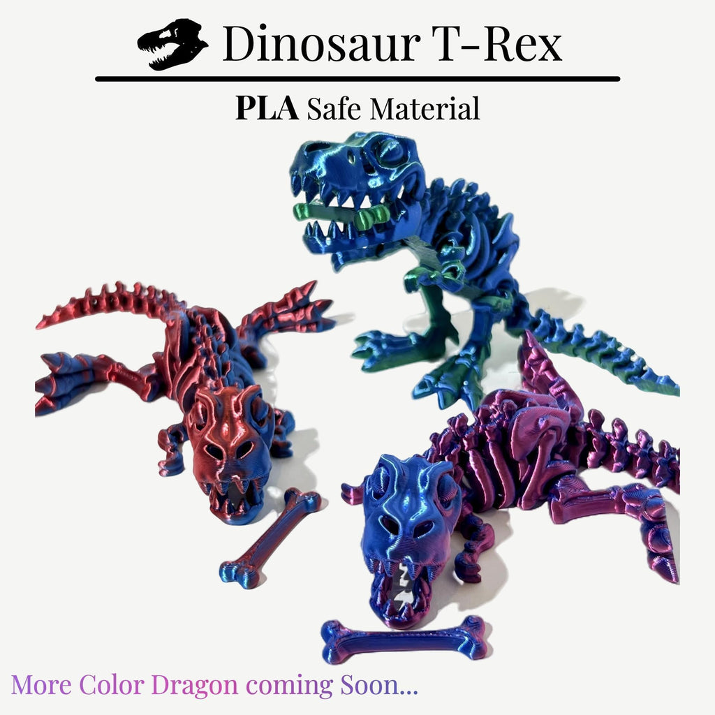 GemmiCho 3D Printed T-Rex Dinosaur with Egg - Dark Green Articulated Fidget Toy for Stress Relief (Ages 15+)