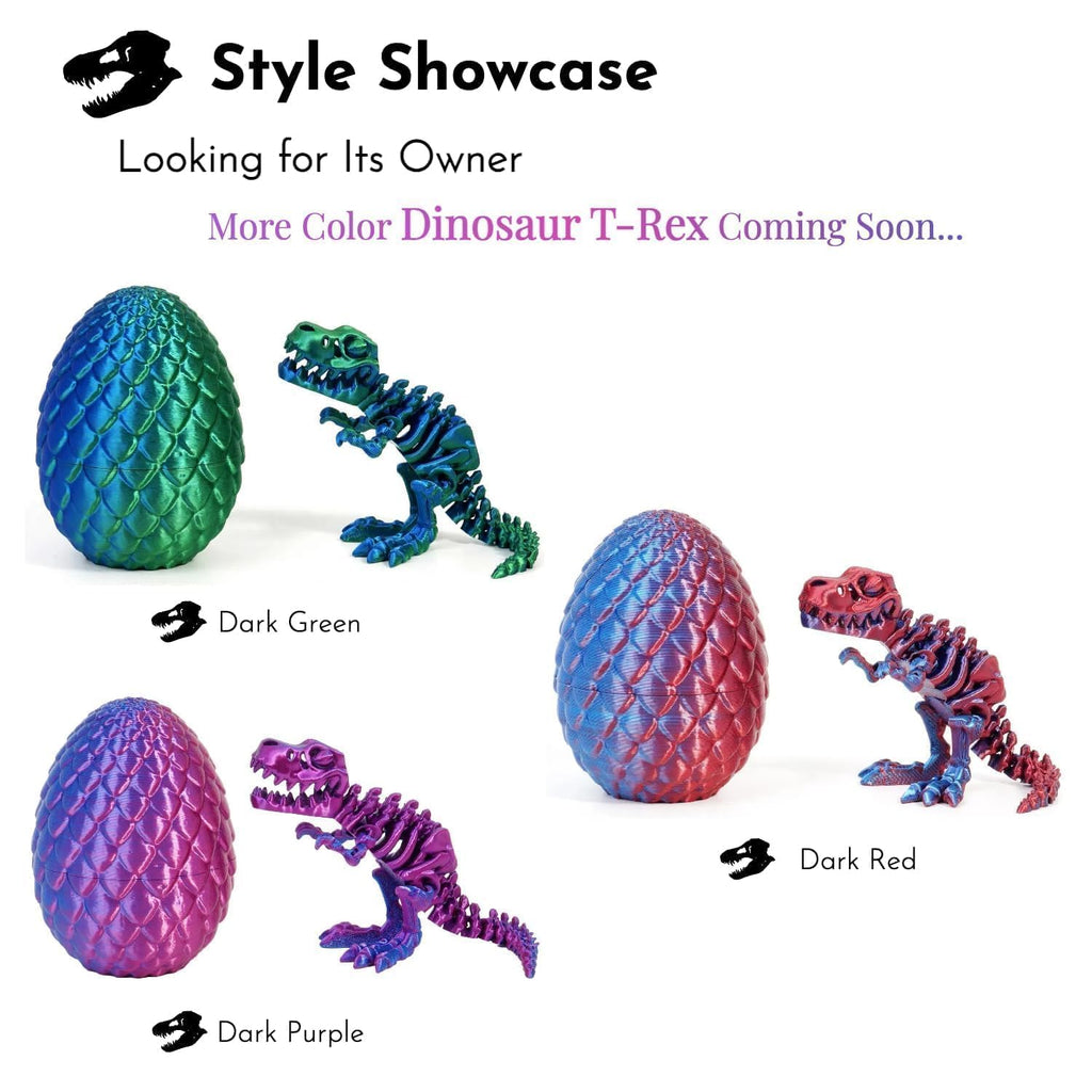 GemmiCho 3D Printed T-Rex Dinosaur with Egg - Dark Green Articulated Fidget Toy for Stress Relief (Ages 15+)