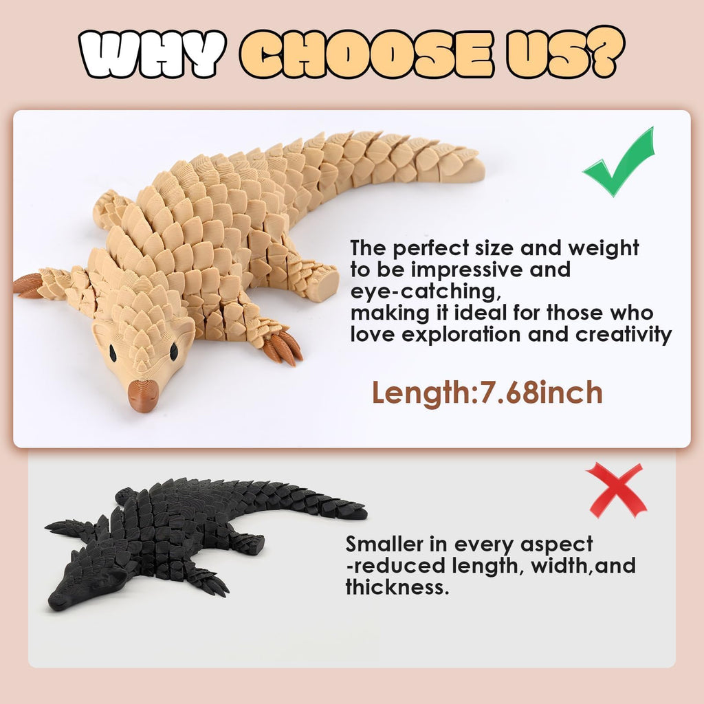 GemmiCho 7.68" Articulated 3D Printed Pangolin Toy – Realistic Scaled Fidget Figure for Stress Relief and Display